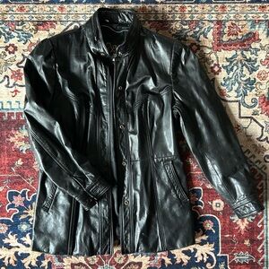 VINTAGE 90s Ladies Black Leather Moto Jacket